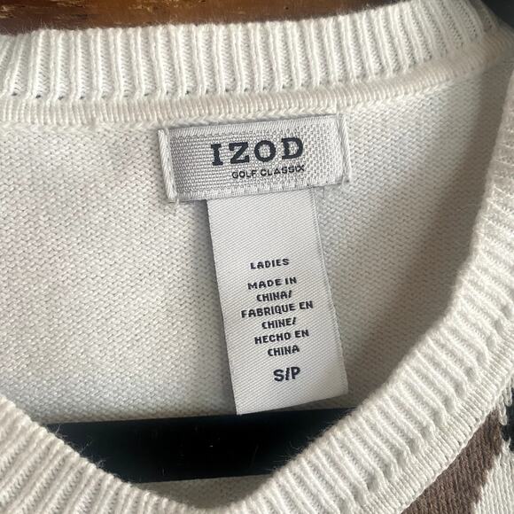 Izod Golf Classix white argylle sweater cardigan size Petite Small - Picture 2 of 6